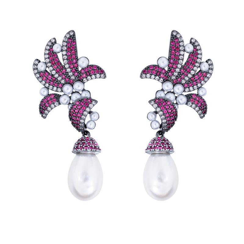 

Французские Ретро Элегантные Серьги с Жемчугом и Листьями в Придворном Стиле, Слегка Инкрустированные Цирконом, Серьги Премиум-класса с Кистями в виде Цветка
