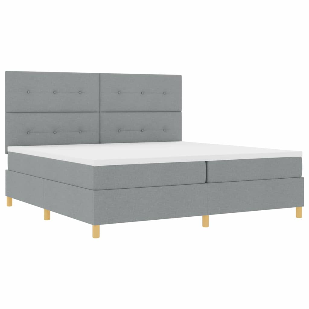 Box Spring Bed with Headboard Light Grey 200 x 200 cm Fabric