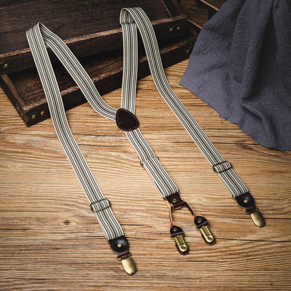 Metal Clip Suspenders for Men Retro Stripe Suspender Clip Casual Y-Type Suspenders  Gift