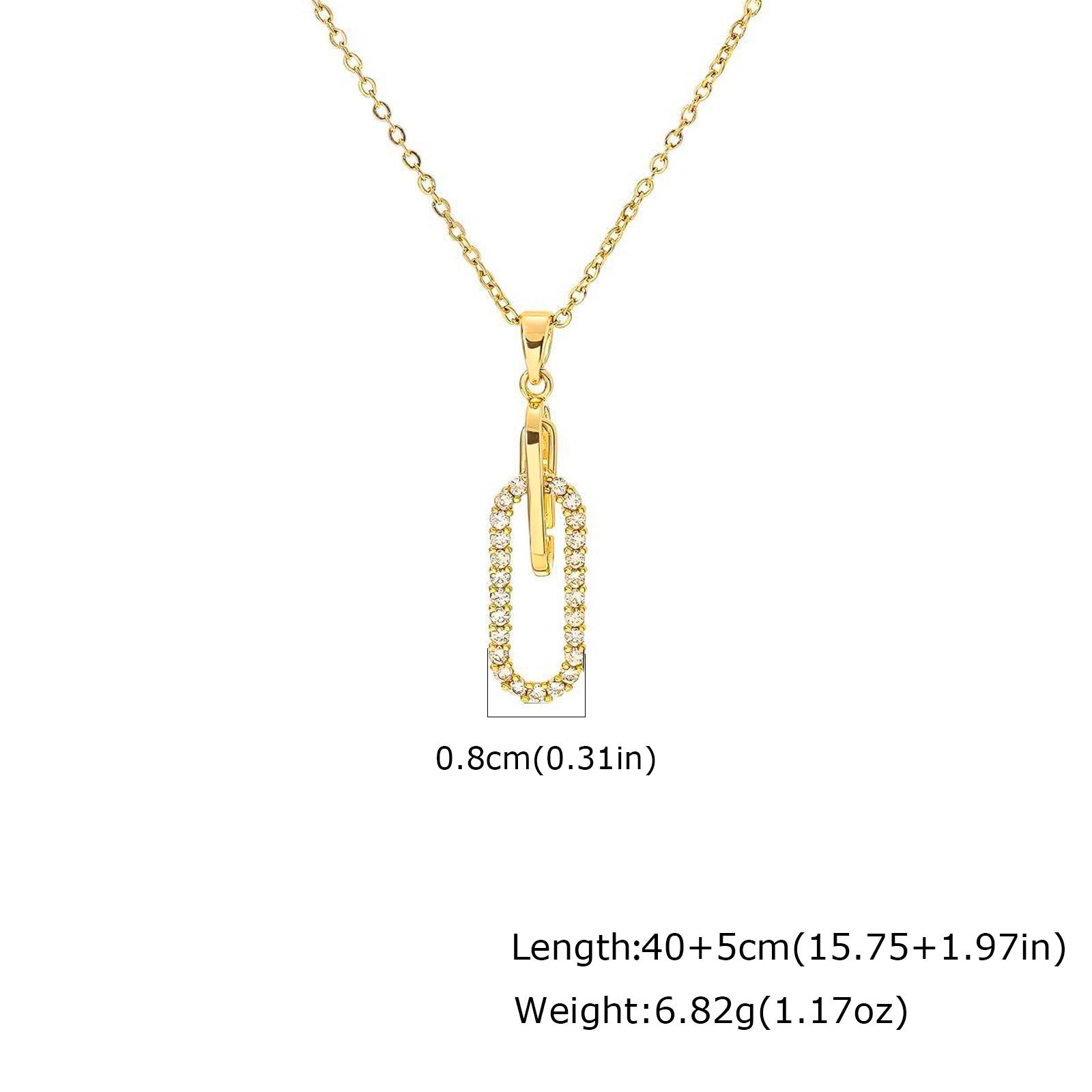 

Pave Zirconia Geometric Paperclip Pendant Necklace For Women, Tarnish Free 316L Stainless Steel Fashion Jewelry