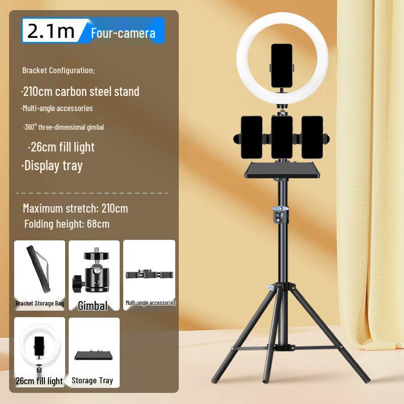 Dual Phone Live Streaming Stand with Multi-Camera Holder and Fill Light for Douyin