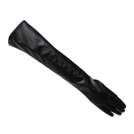 Fashion Lady Solid Color Faux Leather Full Finger Long Arm Gloves Stage Mittens