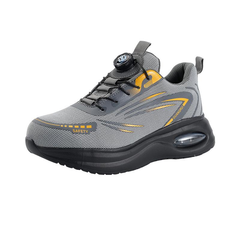 

Fashion Rotating Button Safety Shoes Men Steel Toe Sneakers Breathable Air Cushion Work Shoes Lightweight Non-slip Protective Sneakers 36 серый