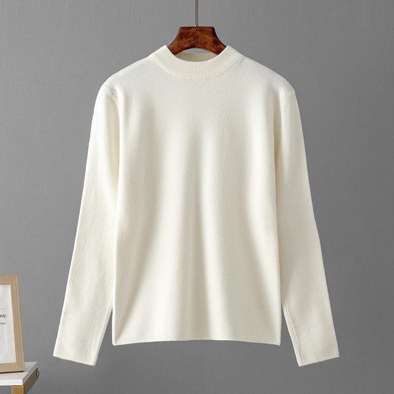Women's Autumn/Winter Loose Knit Sweater - Half-High Collar, Long Sleeve, Solid Color