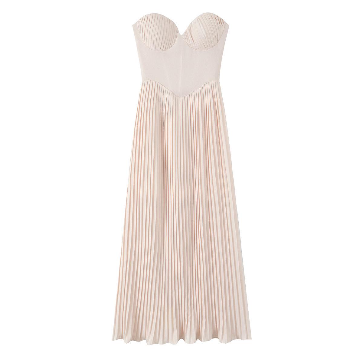 French Pure Desire Style Elegant Strapless Pleated Long Dress Medium как