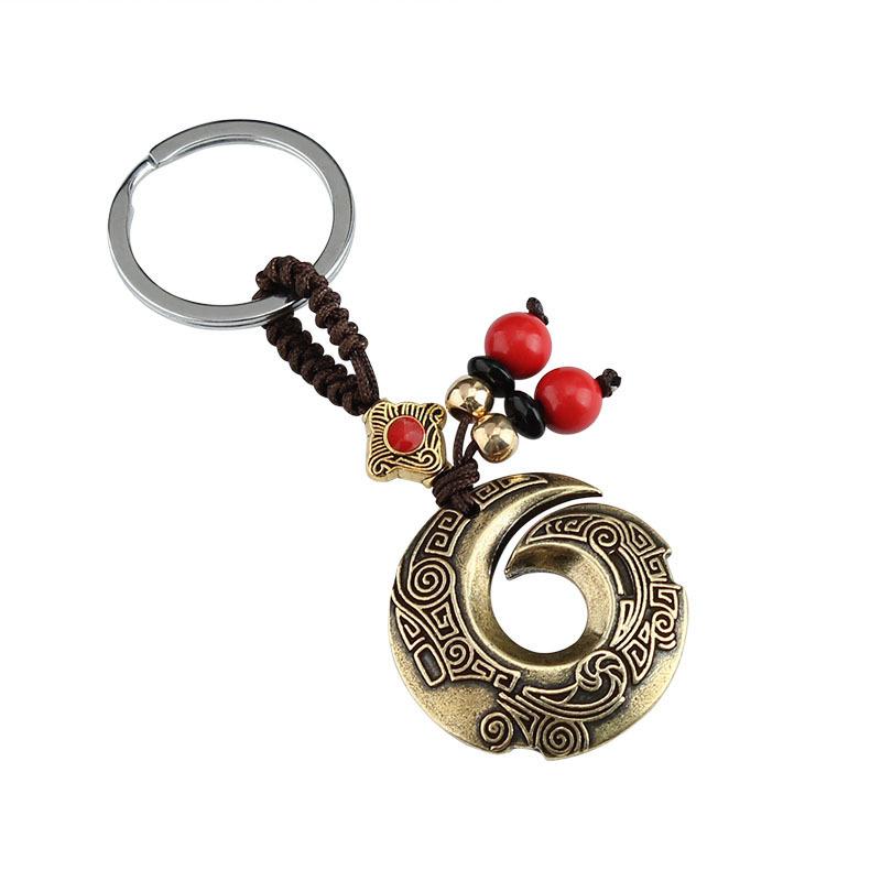 Ethnic Style Antique Dragon Pattern Hook Braided Car Keychain Chain High-end Brass Retro Pendant Creative Bag Pendant