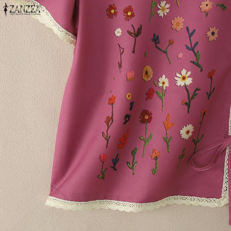 ZANZEA Women Casual V-Neck Short Sleeve Floral Print Blouse
