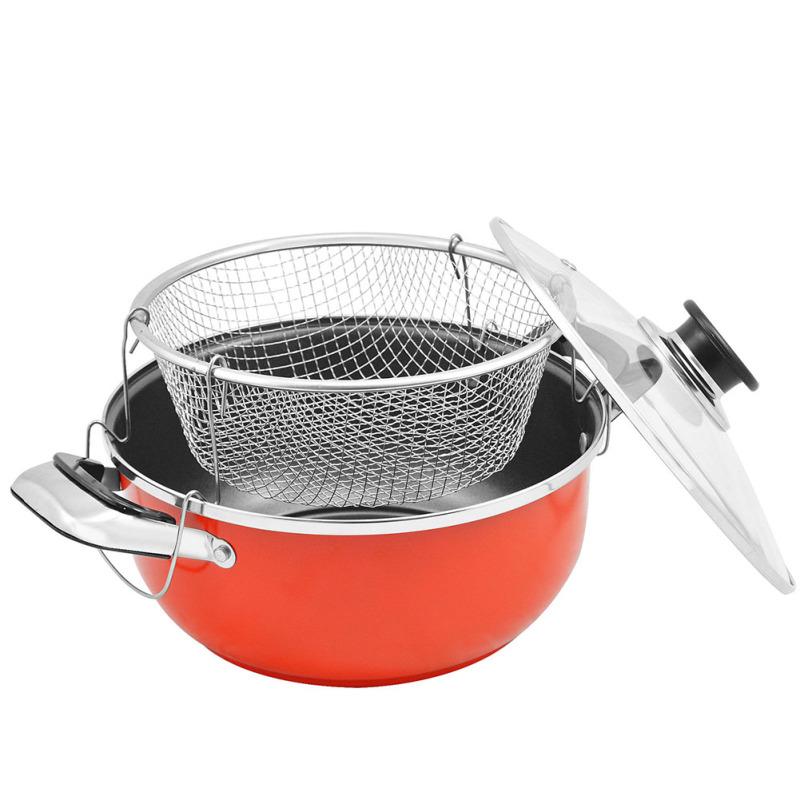 Schlichtes Design, 24/26 cm, rostfreier Edelstahl, Antihaft-Pfanne, Haushaltsfritteuse mit Korb