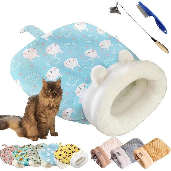 Dickes, kuscheliges Haustier-Taschennestbett für Kätzchen und Welpen, bequemes, warmes Nest für kleine und mittelgroße Hunde und Katzen, Katzenschlafsack für den Winter, weich und flauschig