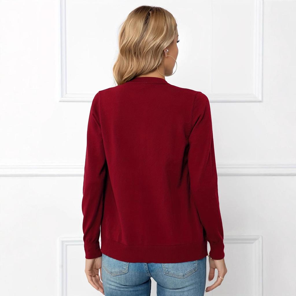 2025 Women's Crew Neck Knitted Cardigan with Long Sleeves