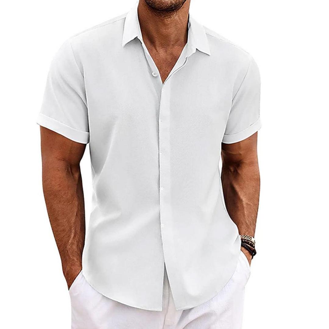 

Мужские рубашки с коротким рукавом на пуговицах, повседневные летние свободные рубашки в домашнем стиле S белый
