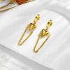 Gold Plated 3D Heart Chain Tassel Drop Earrings with Cubic Zirconia for Women Stainless Steel
