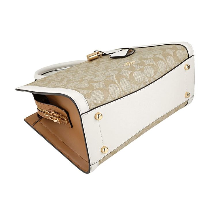Coach Zoe Carryall 29 Magnetic Closure Monogram Canvas With Leather Tote Bag Women Tote Beige 69075-IMDQC