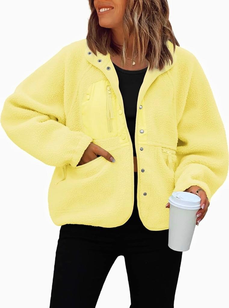Damen Fleecejacke, Herbst Winter Lässiger Sweatshirt Mantel, Sportliche Lockere Warme Oberbekleidung