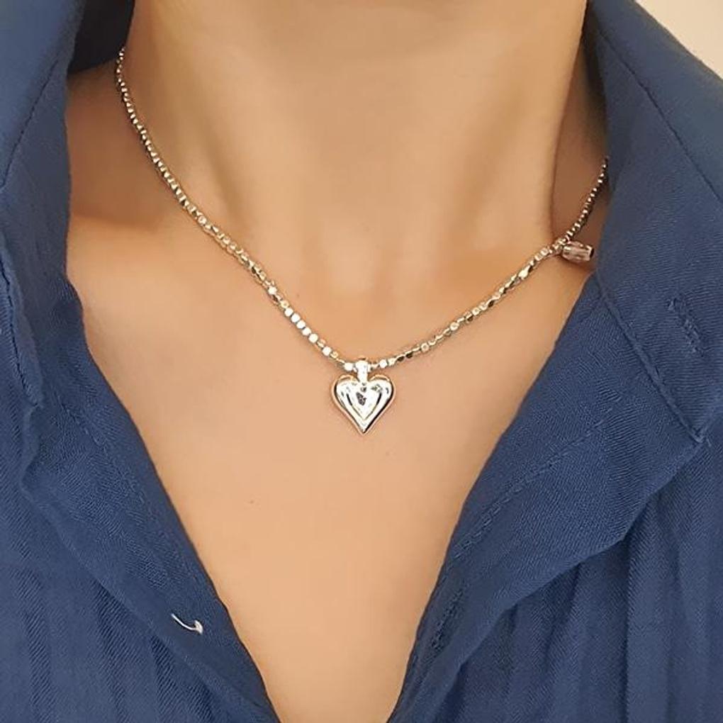 Mini Double Heart Silver Necklace (Luxurious Silver Color)