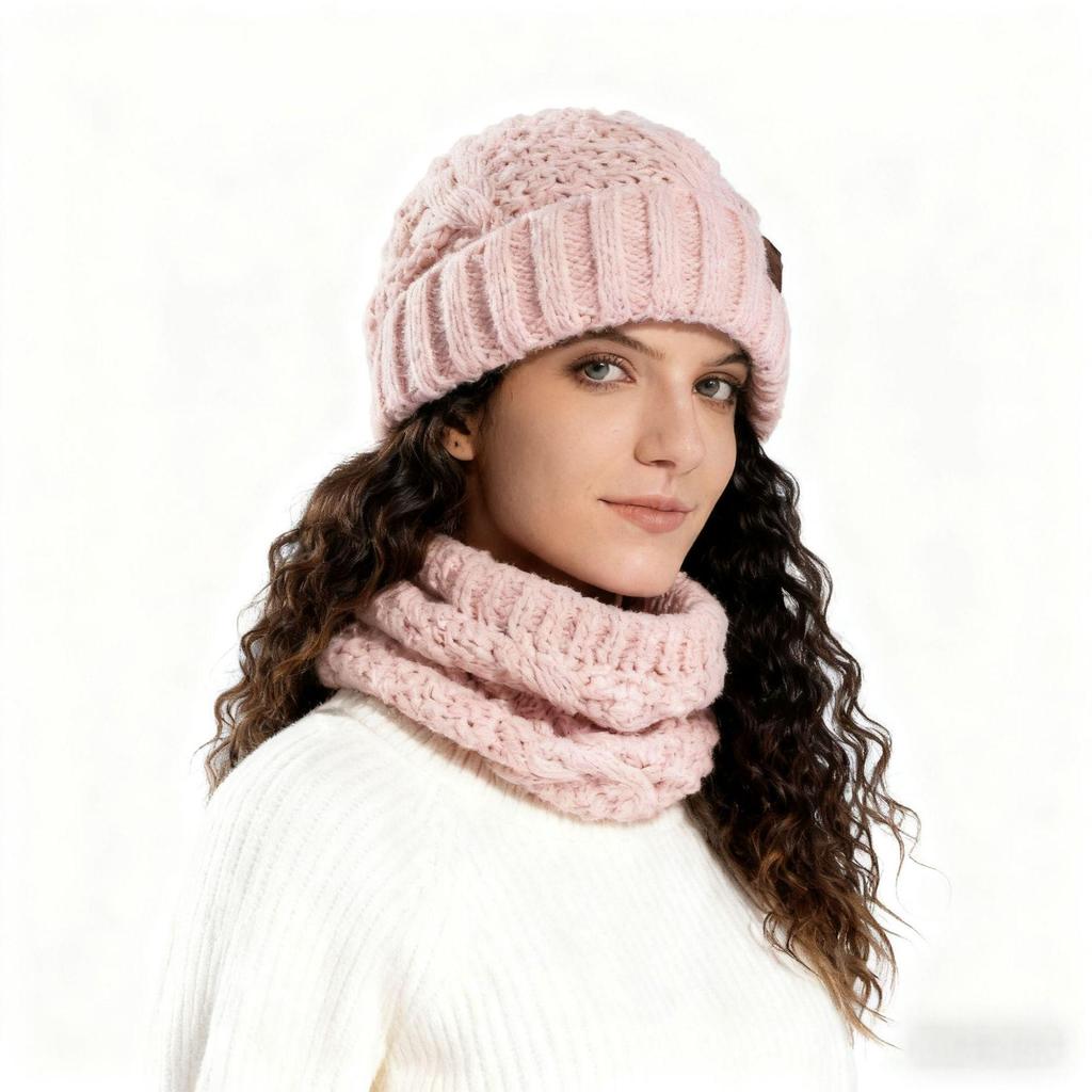 Set Căciulă Tricotată și Fular pentru Femei European-Americane de Iarnă - Cald, Rezistent la Frig cu Protecție pentru Urechi Design Pulover