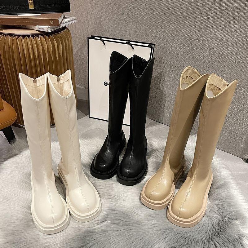 Thick legs sister gospel V-mouth long boots cover meat and look thin thick-soled heightening high boots new knight boots