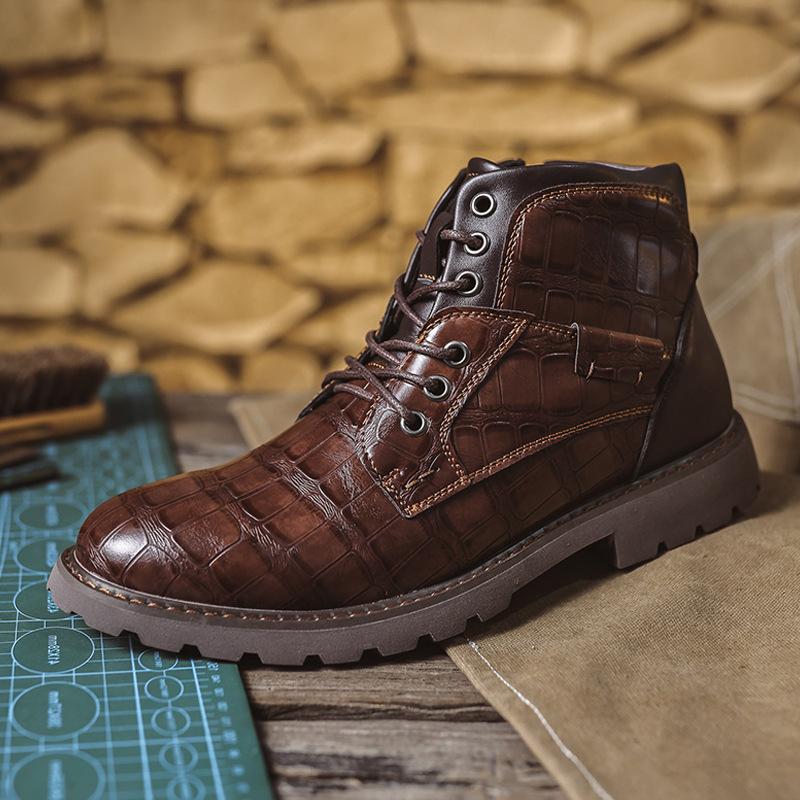 Men's Leather Boots Martin Boots Men's Boots Large Size Zipper Short Boots Men's Shoes Autumn and Winter High Top Shoes Desert Tooling