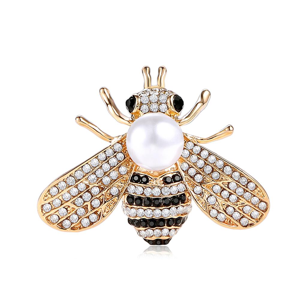 Fashion Alloy Rhinestone Pearl Bee Brooch Cartoon Fashion Ladies Suit Cardigan Corsage Ornament Pin
