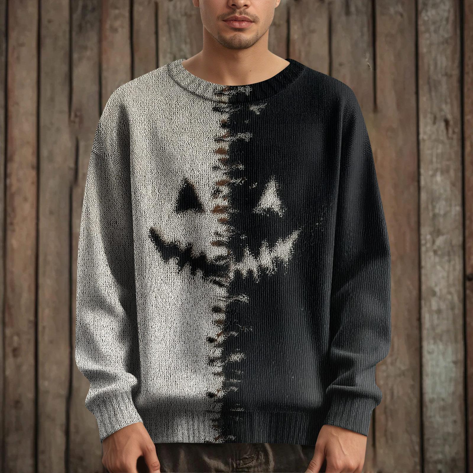 

Мужской пуловер с длинным рукавом, повседневный вязаный свитер оверсайз с принтом на Хэллоуин XL белый