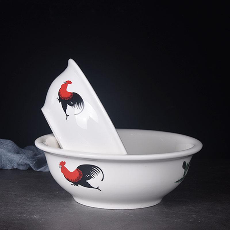 Extra Large Ceramic Soup Bowl with Rooster Design - Thickened for Sauerkraut Fish and More