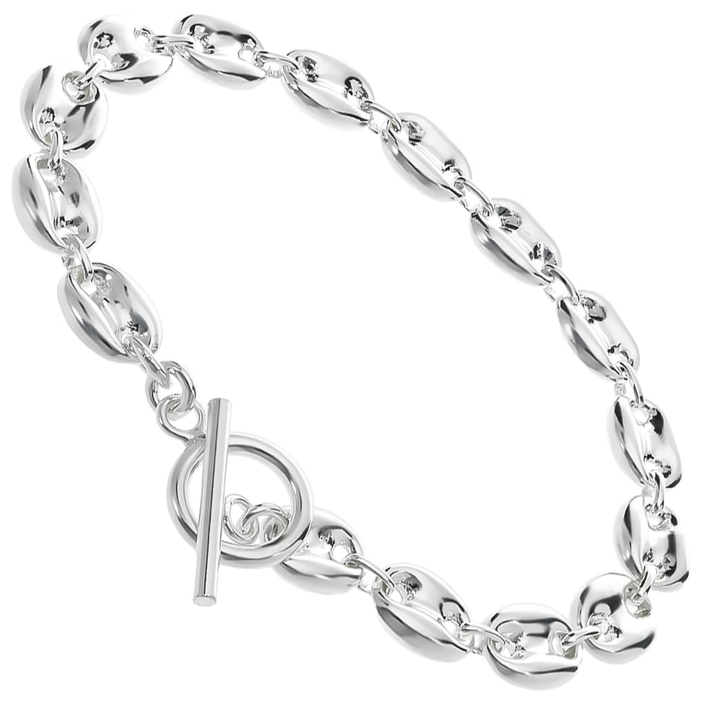 

Gin no Silver 925 Puff Marina Chain Bracelet with Mantle and Simple Anchor Marine and Toggle Clasp [Shinjuku Kura] T-Bar, 18cm, Design, Design,