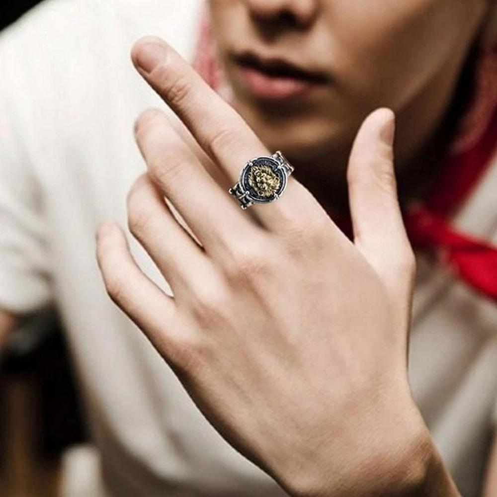 Retro Pierścień Lwa Regulowany Gotycki Punkowy Pierścień Męski Hip Hop Motocykl Impreza Rock Bully Minimalistyczny Otwierany Nisza