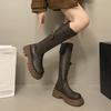 Brown French Skinny Small Platform Boots Women's Boots 2025 New Autumn Retro Tall Knight Boots