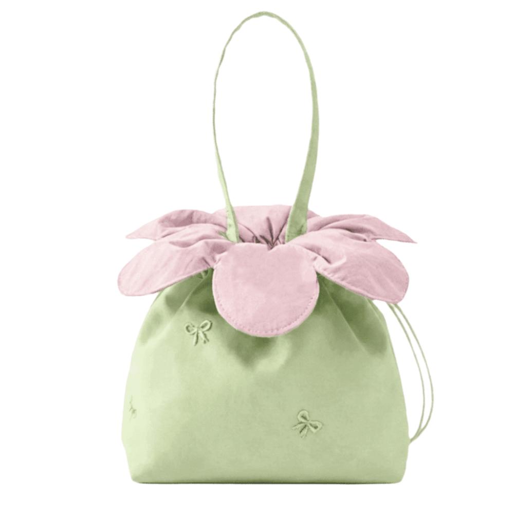 Bow Printed Flower Drawstring Handbag Polyester Storage Bag Vintage Polka Dot Tote Bag  Shopping