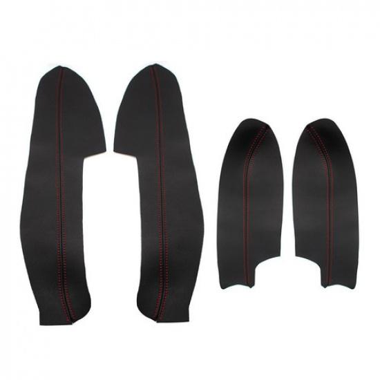 4x Black Leather+Red Door Handle Armrest Cover For Nissan Qashqai 2016 2017 2018