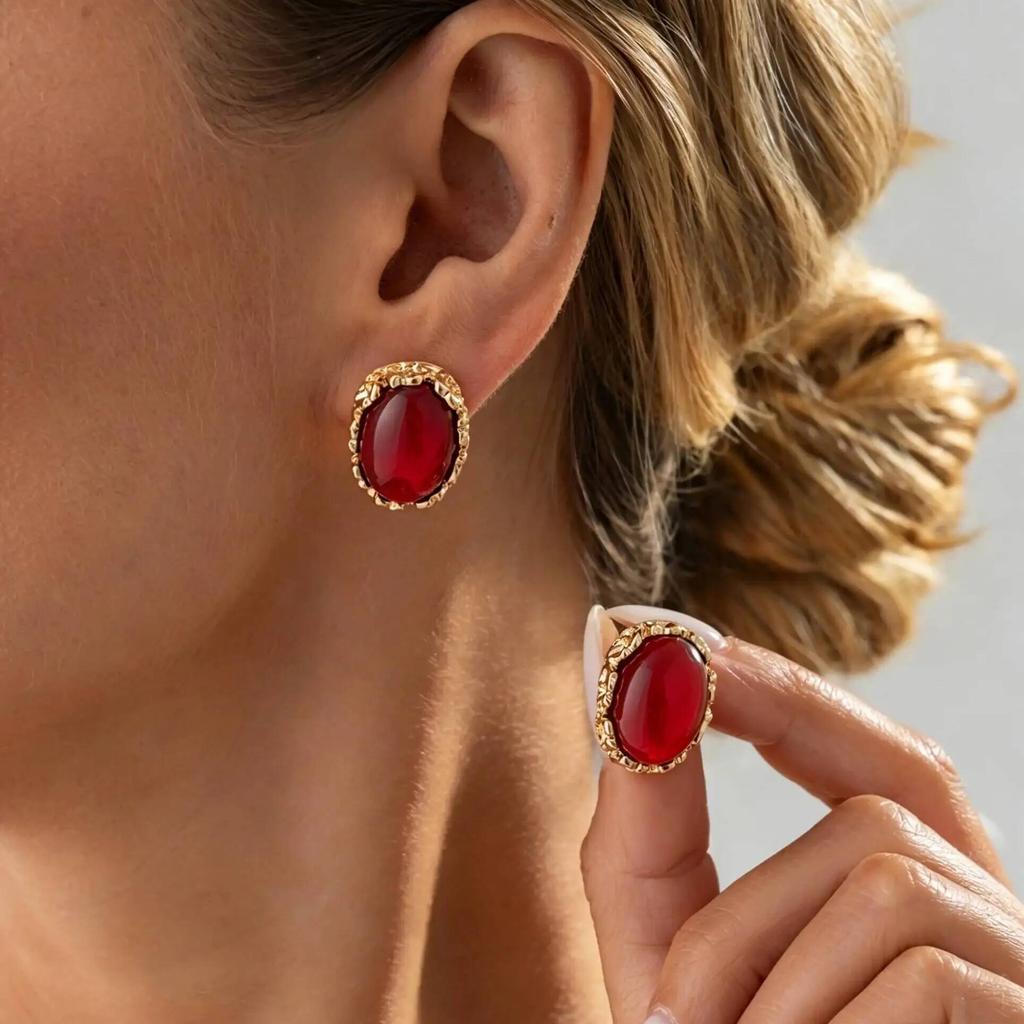 SHIXIN 3 Colors Vintage Irregular Resin Stud Earrings Women Bohemian Temperament Geometric Piercing Earring Daily Party Jewelry
