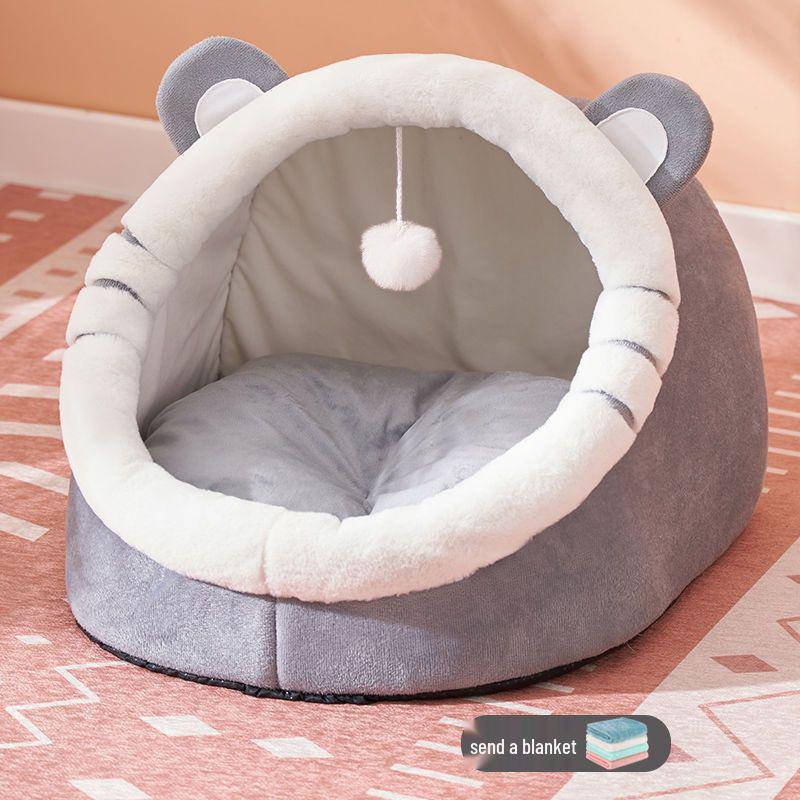 All-Season Cat & Dog Bed: Cozy Enclosed Pet House & Sleeping Mat