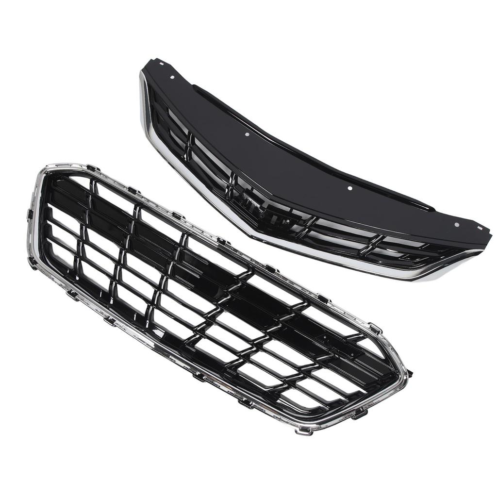 Front Upper Lower Grille Set Chrome ABS 84189613 84009674 Replacement for Chevy Cruze Premier RS