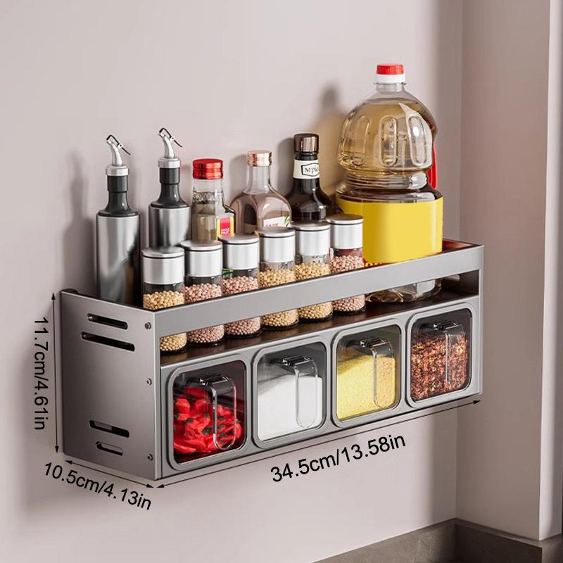 Stainless Steel Kitchen Spice Rack Wall-Mounted Multi-Functional Spice Rack Box Jar Kitchen Storage Home Organizador