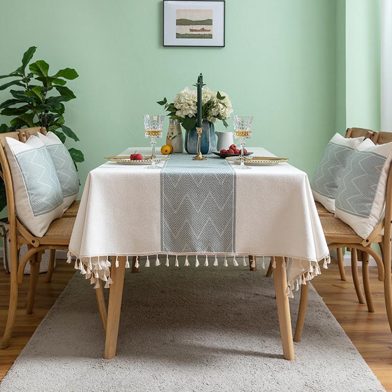 Christmas Light Luxury Ins Style Amazon Table Cloth Decoration Cotton And Linen Simple Solid Color Striped Tassel