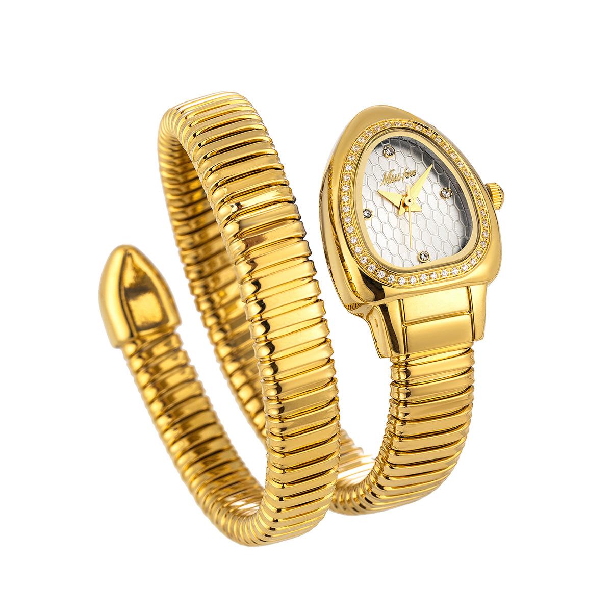 

MISSFOX женские часы новые кварцевые змеевидные простые женские часы модные уникальные водонепроницаемые наручные часы белый/золотой