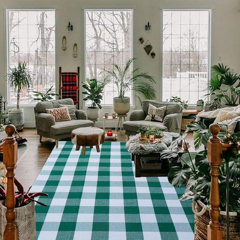 Modern Home Orange Checked Carpet Minimalism Absorbent Non-Slip Floor Mat Living Room Bedroom Doorway Dining Room Decor Rug