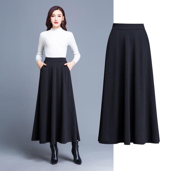Pocket Style Elastic Waist Mid-Length Slimming Skirt – Women’s High Waist Versatile Swing Skirt, Plus Size, Square Dance