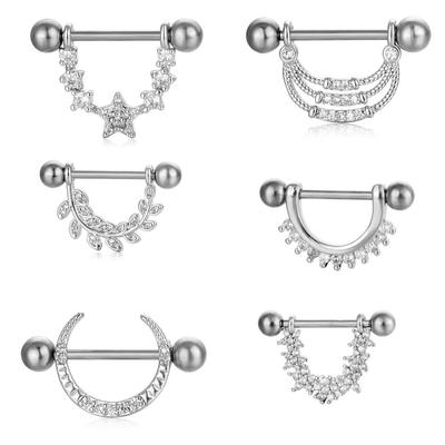 European & American U-Shaped Stainless Steel Nipple Ring with Zircon