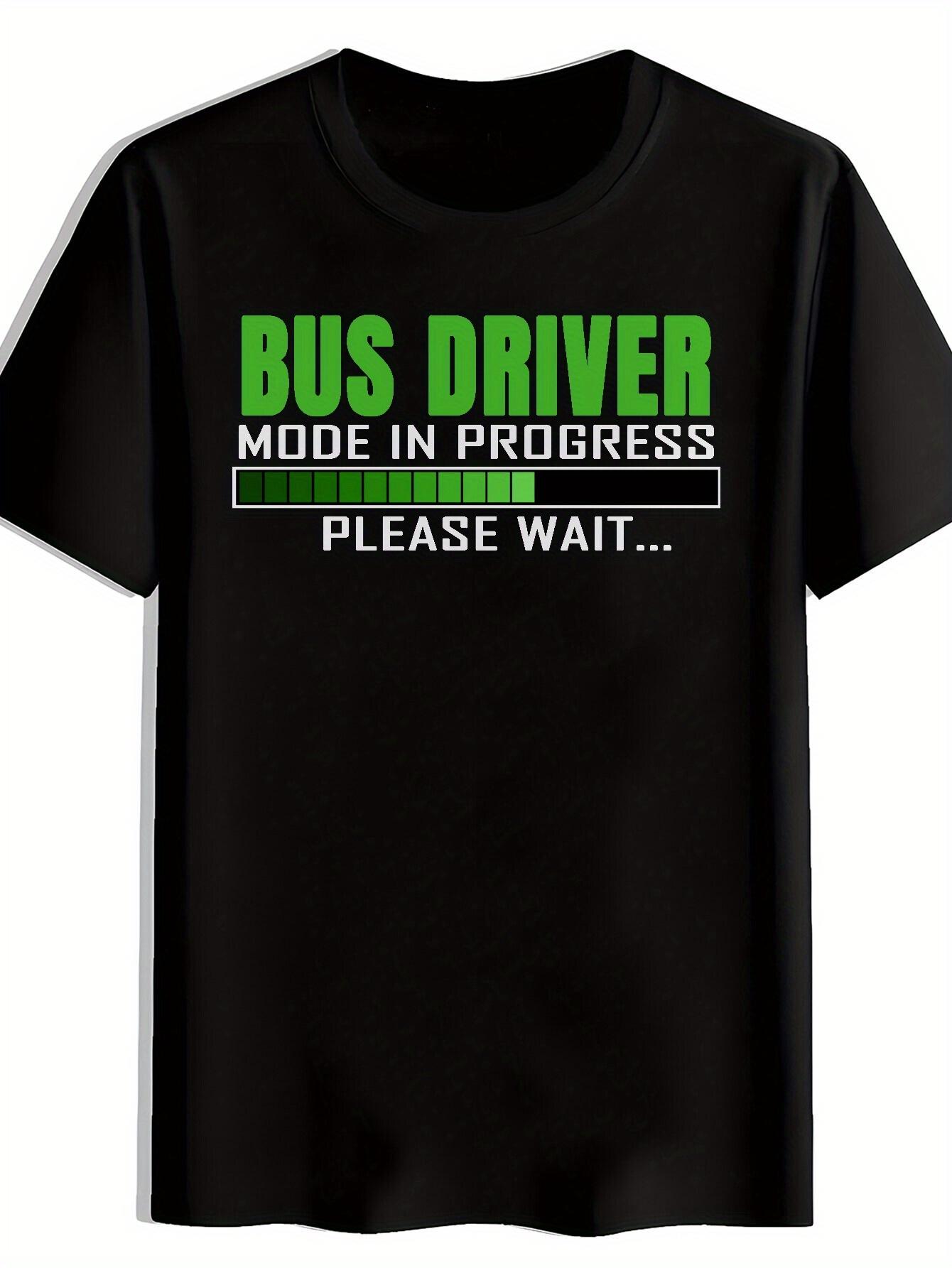 T-shirt BUS DRIVER Print with Green Bus Driver Lettering - Summer Casual Round Neck Short Sleeve Tee XS