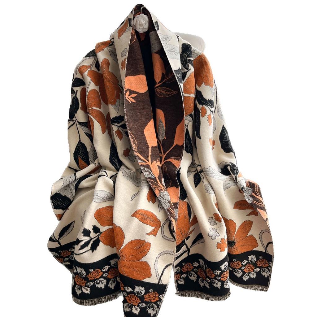 Retro scarf flower temperament versatile shawl fashion jacquard outer cape scarf women's warm scarf
