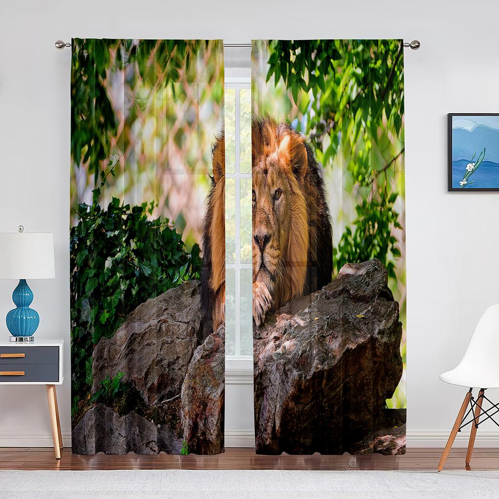 Tende in Tulle Tigre per Decorazione Soggiorno Foglie Verdi Animale Selvatico Tenda Voile Velata per Camera da Letto Cucina Tendaggi per Finestre Tende