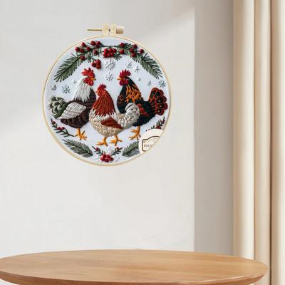 1PC 3 Chicken European Pattern Embroidery DIY Fabric Craft Set with Tools