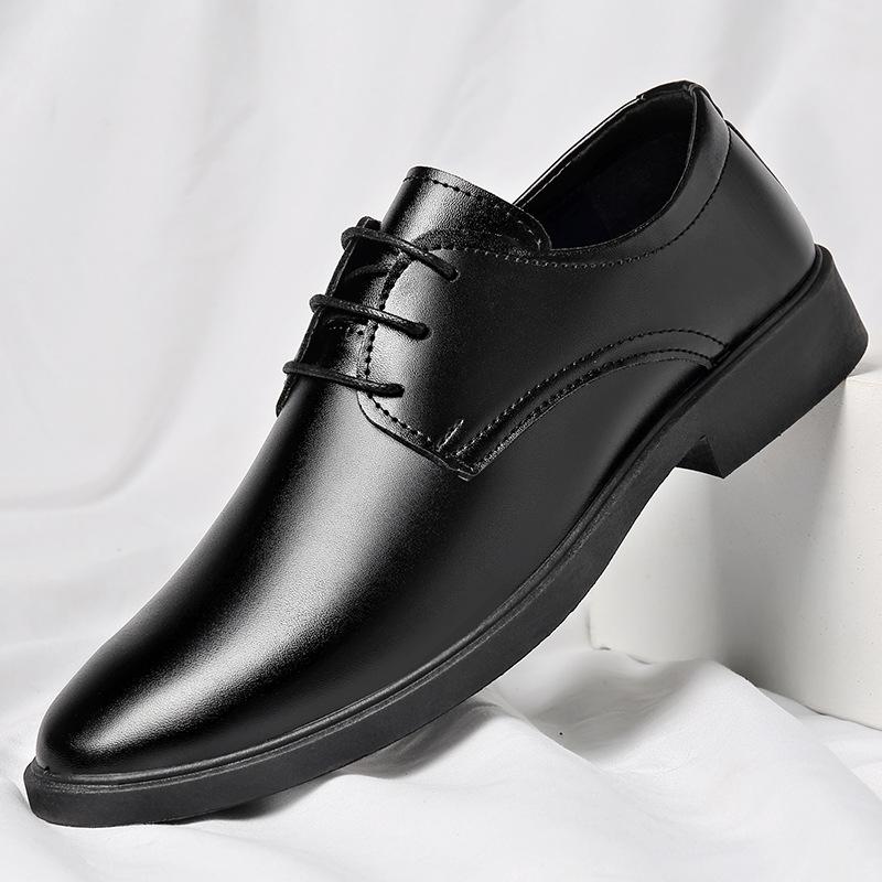 Large size business leather shoes men's formal wear youth platform low heel casual Korean version trend British style men's shoes