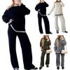 Winter Sweater Pants Set 2 Pcs Warm Loose Knit Long Sleeves O Neck Sweater Wide Leg Trousers Homewear School Daily Outfit Sport Clothes
