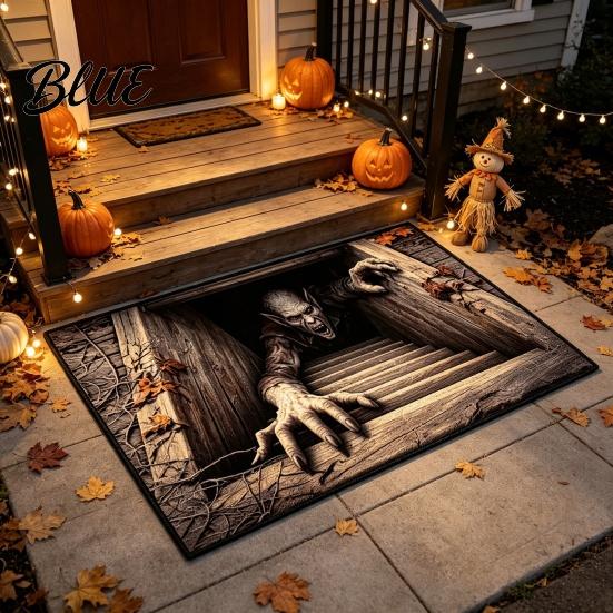Non-slip Floor Mat 3D Skeleton Halloween Rug, Spooky Optical Illusion Entrance Depth Washable Kitchen Rug Pattern Non-Slip for Living Room Bedroom