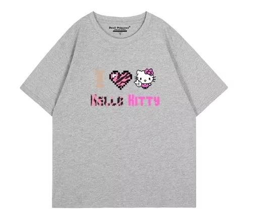 

2026 Summer Hello Kitty Oversized Tshirt High Quality 100 Cotton Pixel Zebra Print Unisex Y2K Casual Tee for Adults Kids S