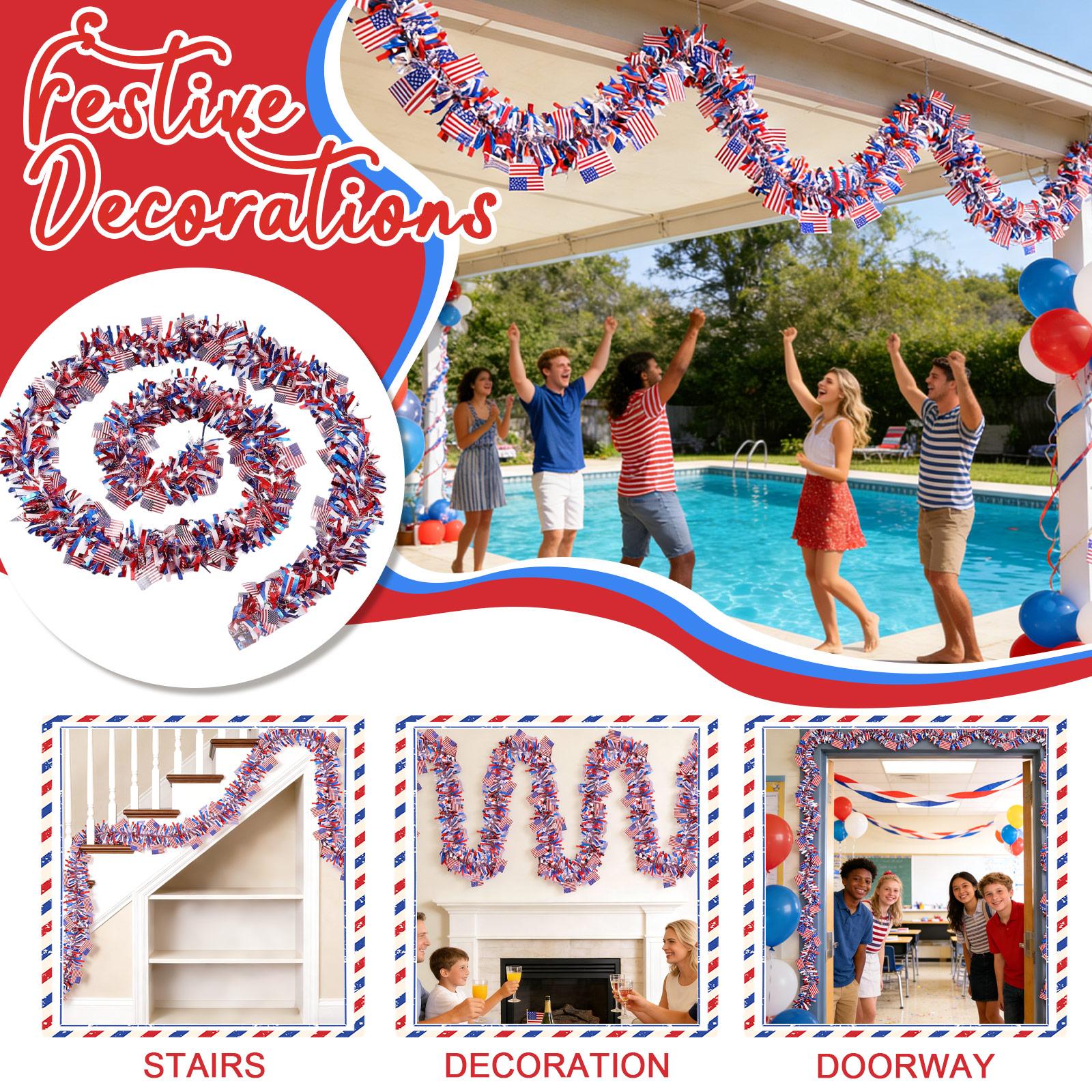 

Patriotic Glitter Garland Decoration, Red Blue Star Garland, 4th Of Decor Golf Cart Shiny Tinsels For Car Bike Independence Day Memorial Day Decor One Size