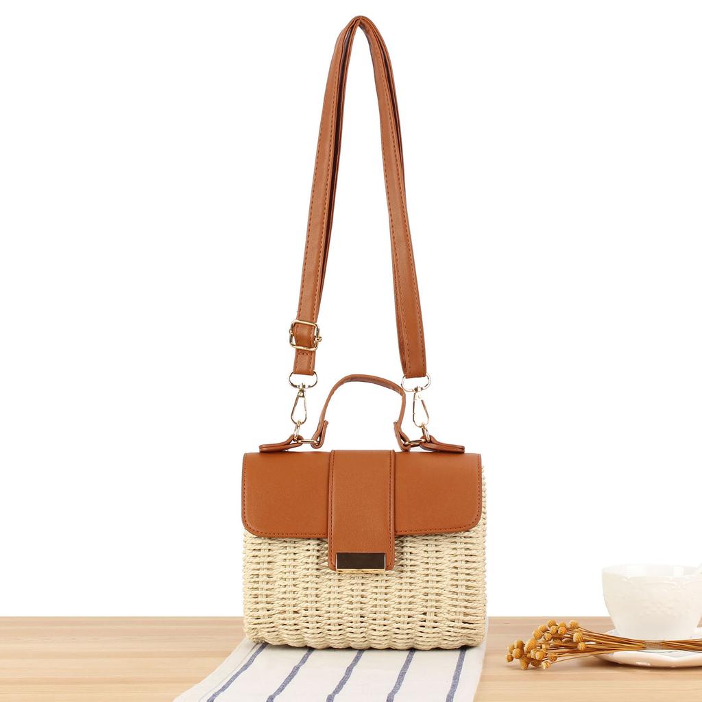 Naujiena Moteriška Madinga Boho Šiaudinė Rankinė - Reguliuojama Per Petį ir Viršuje Rankena Nerta Piniginė Atostogų Būtinybėms & Kasdieniam Važiavimui