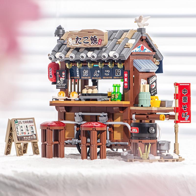 LOZ 1252 Architecture Food Stall Takoyaki Seafood Sushi Wine Restaurant DIY Mini Blocks Bricks Building Toy For Children No Box